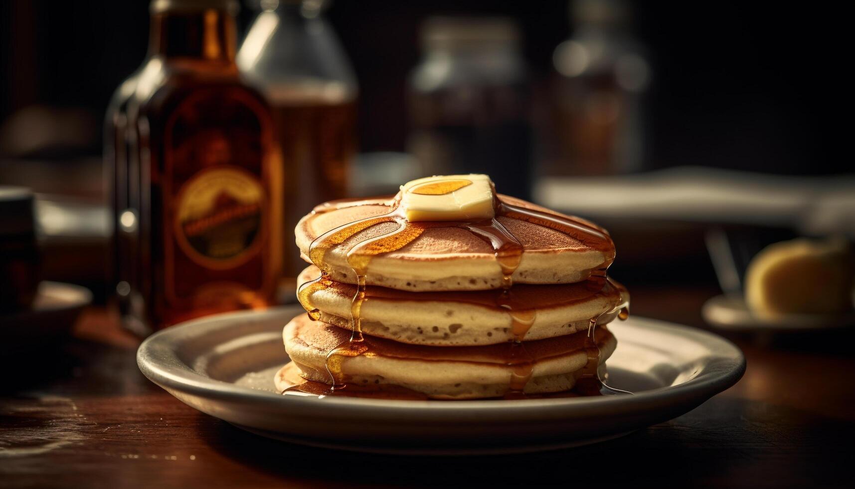 empiler de fait maison Crêpes avec sucré sirop généré par ai photo