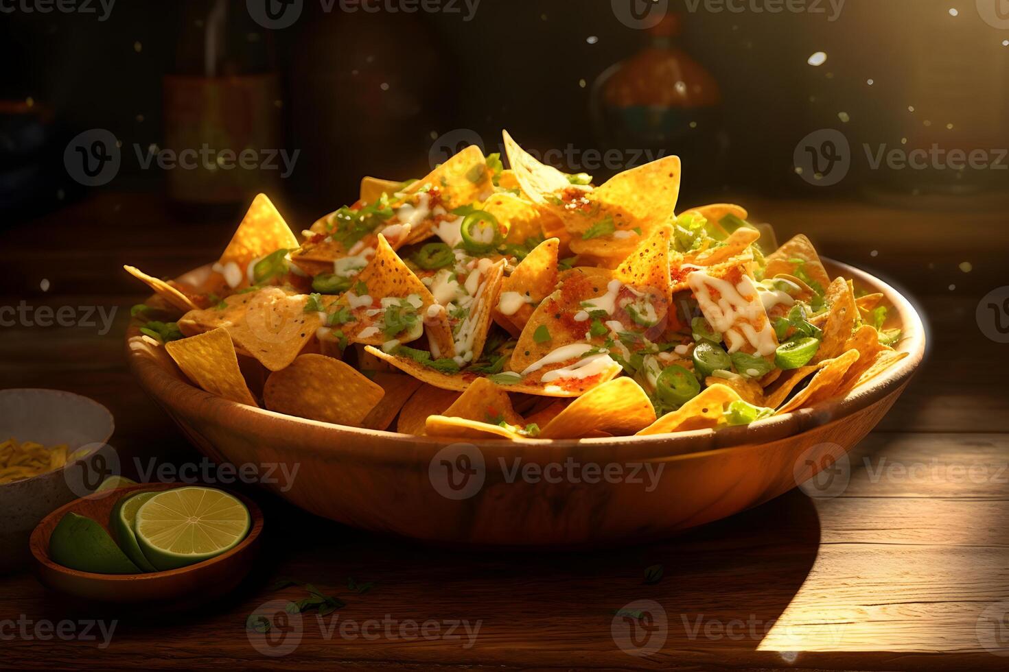 fait maison plat de Nachos sur bois tableau. ai généré photo