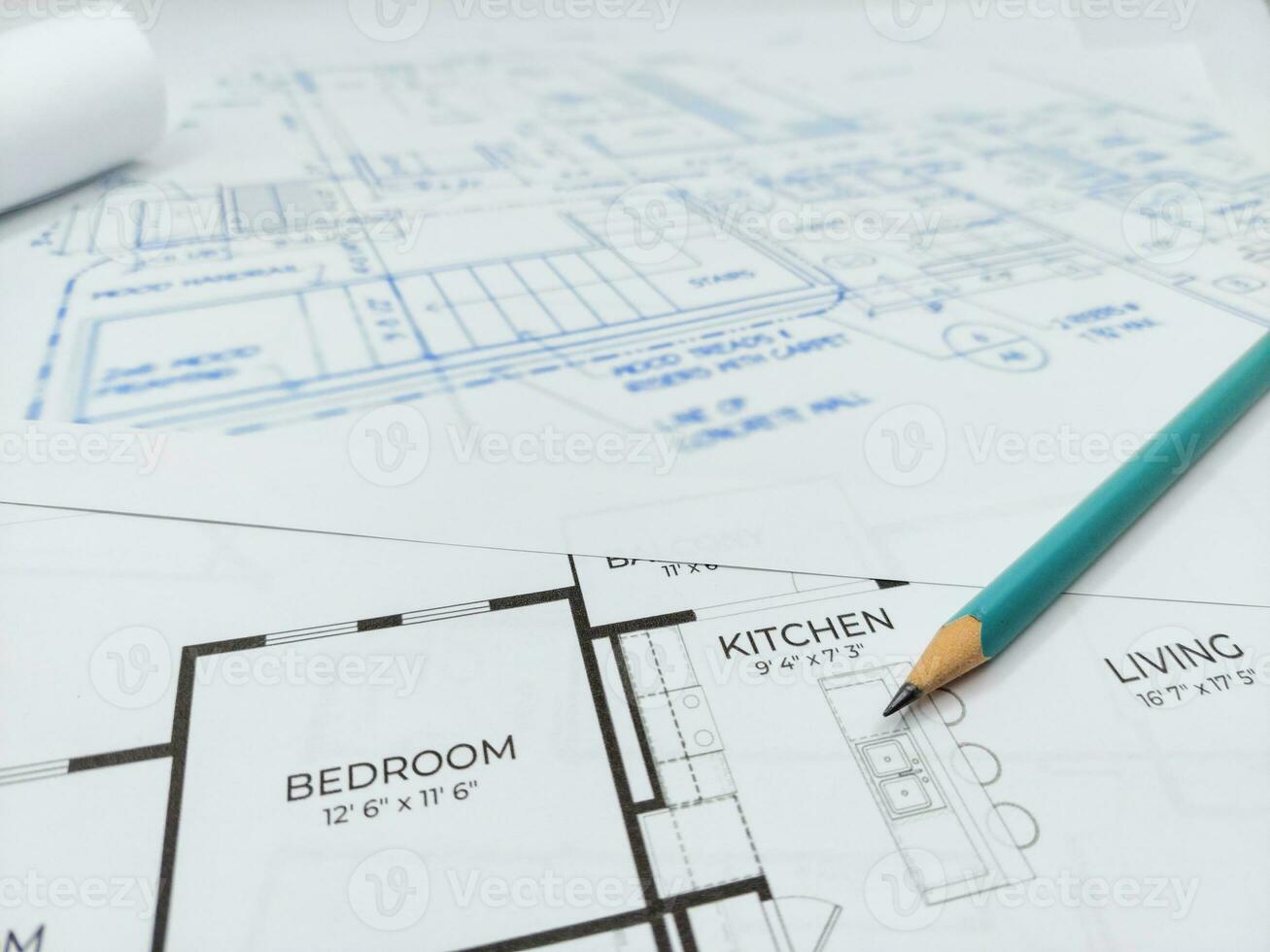 architectural plans et crayon pour le projet dessins photo