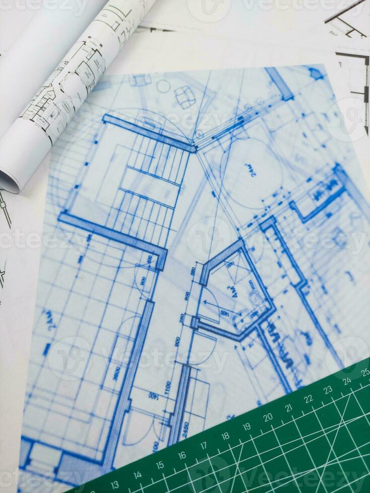 architectural arrière-plan, sol plan dessin, technique plan, bleu impression photo