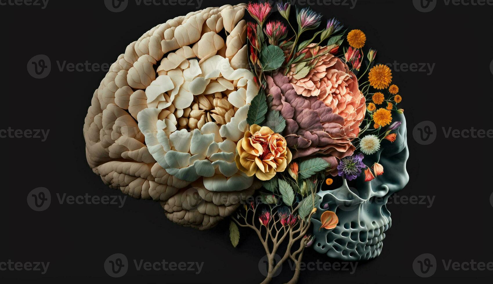 anatomie décès science Humain cerveau illustration fleur conception généré par ai photo