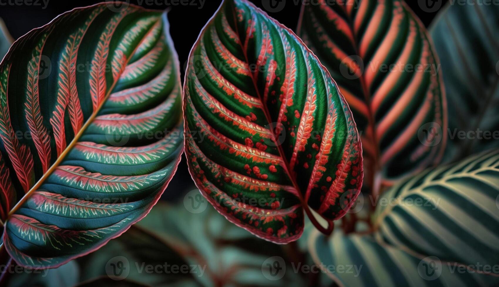 abstrait conception de vibrant rayé fougère fronde généré par ai photo