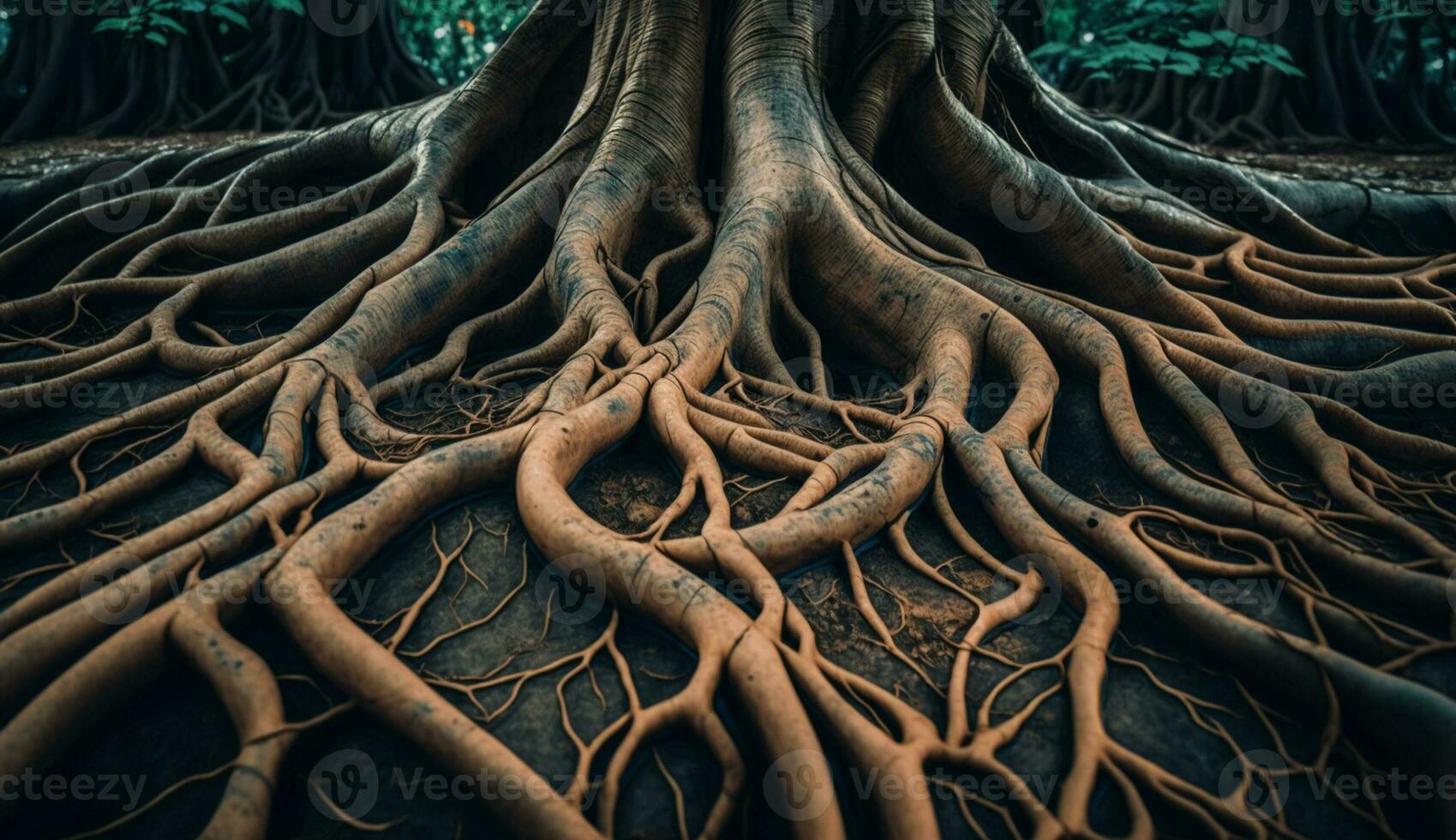 les racines entrelacés vieux arbre tronc croissance dans la nature généré par ai photo