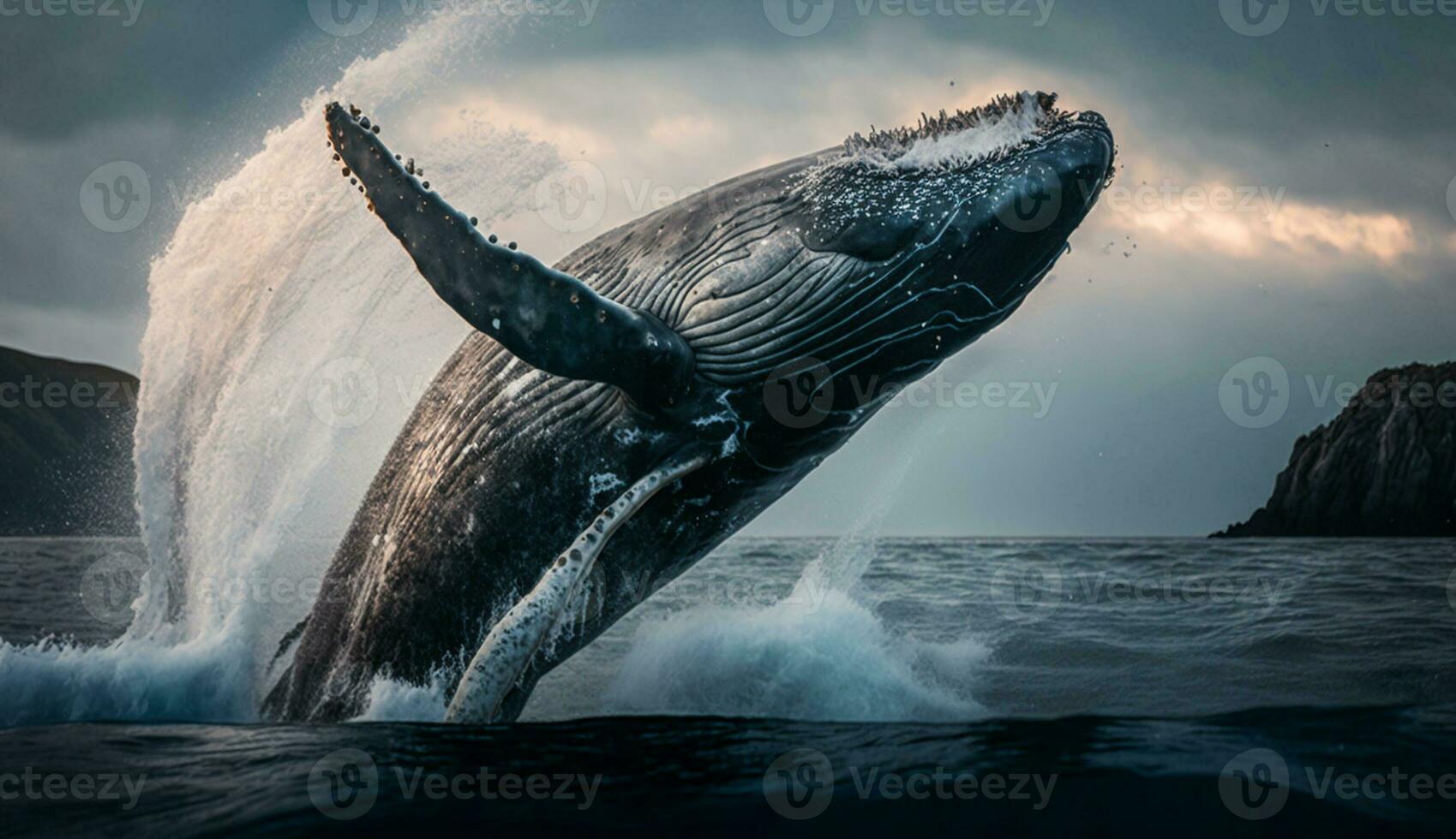 grand à bosse baleine majestueusement violations dans Naturel beauté ,génératif ai photo