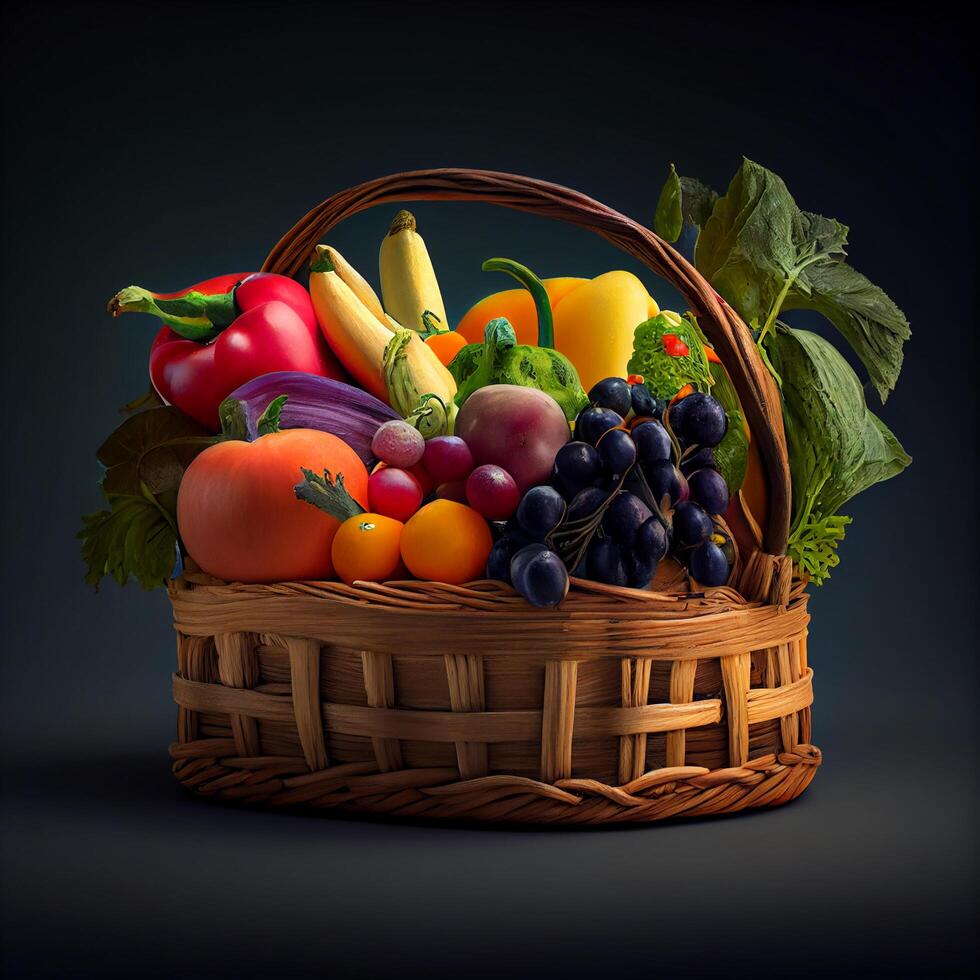 Frais et en bonne santé des fruits dans paille panier ,génératif ai photo