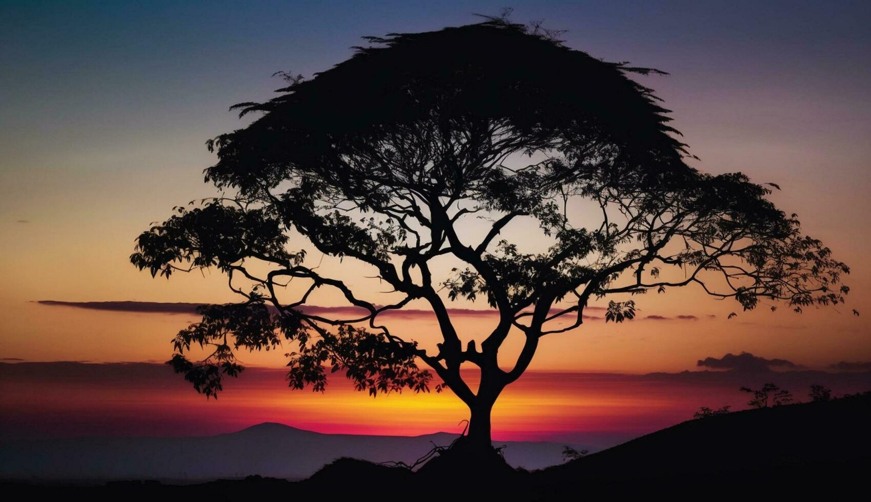 le coucher du soleil silhouette de acacia arbre retour allumé beauté généré par ai photo