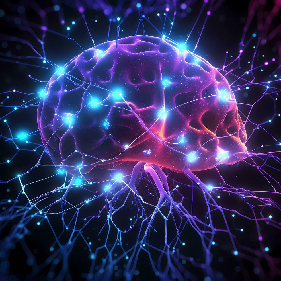 image de une cerveau avec embrasé les neurones photo