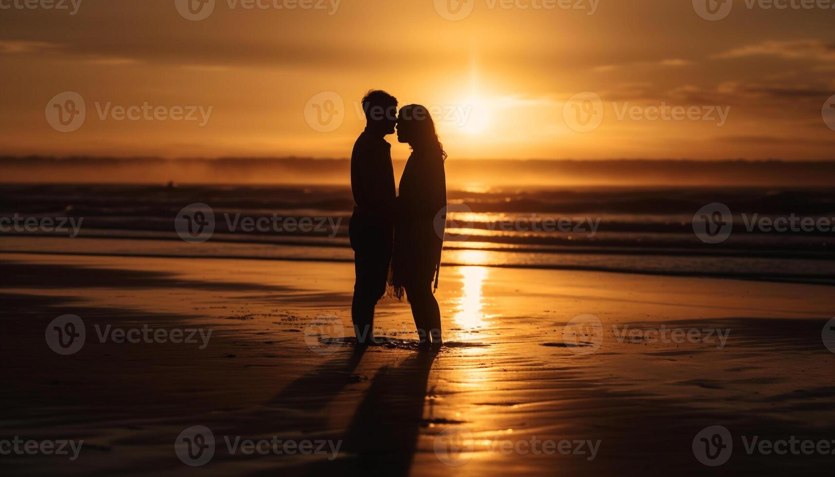 une romantique le coucher du soleil embrasse aimer, unité, et bonheur en plein air généré par ai photo