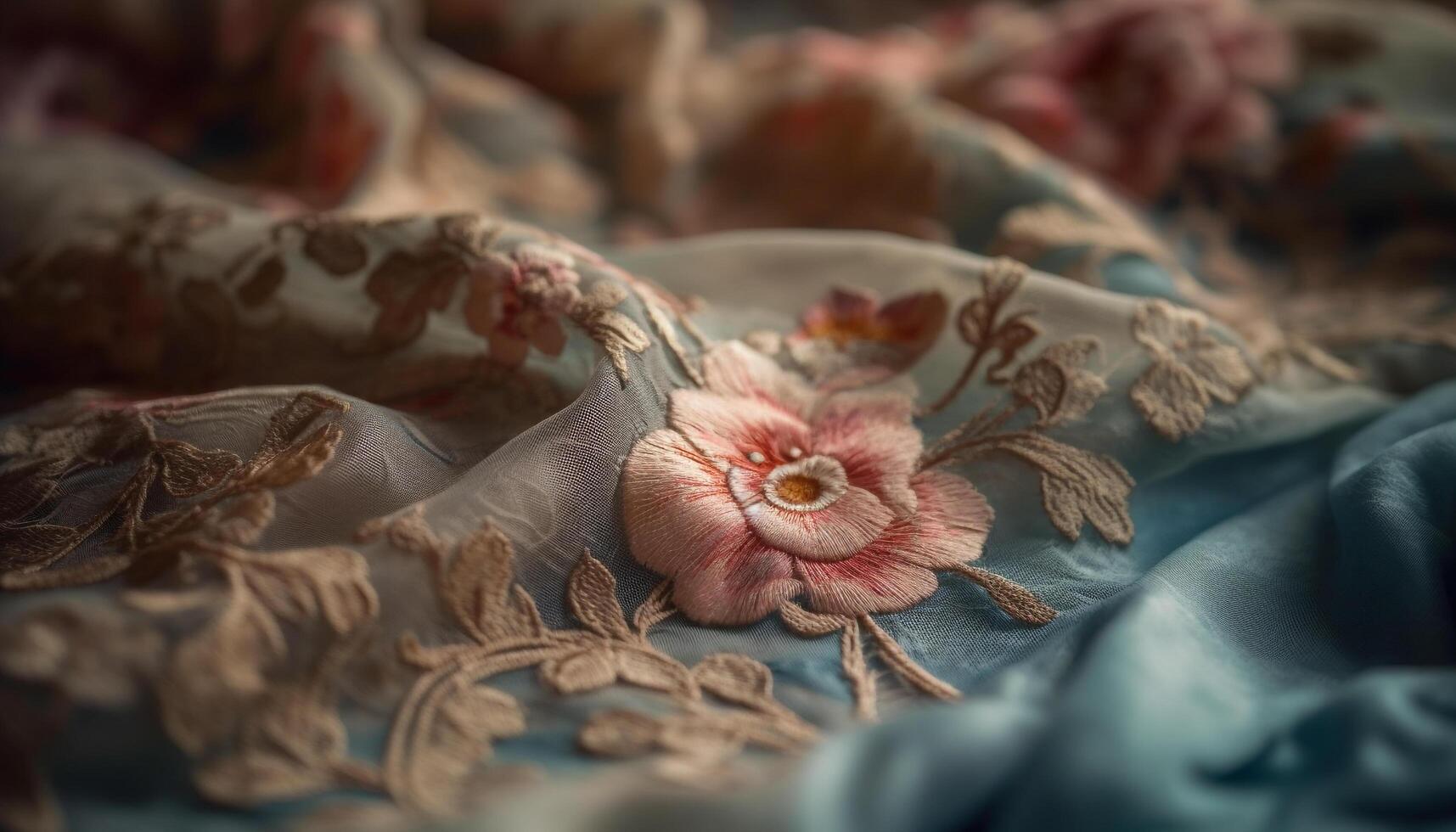 soie textile avec fleuri broderie, une cadeau de la nature élégance généré par ai photo