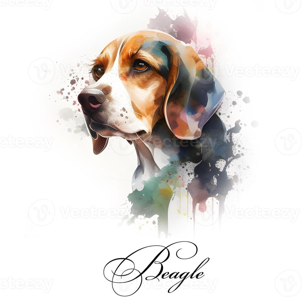 aquarelle illustration de une Célibataire chien race beagle. ai généré. chien portrait. photo