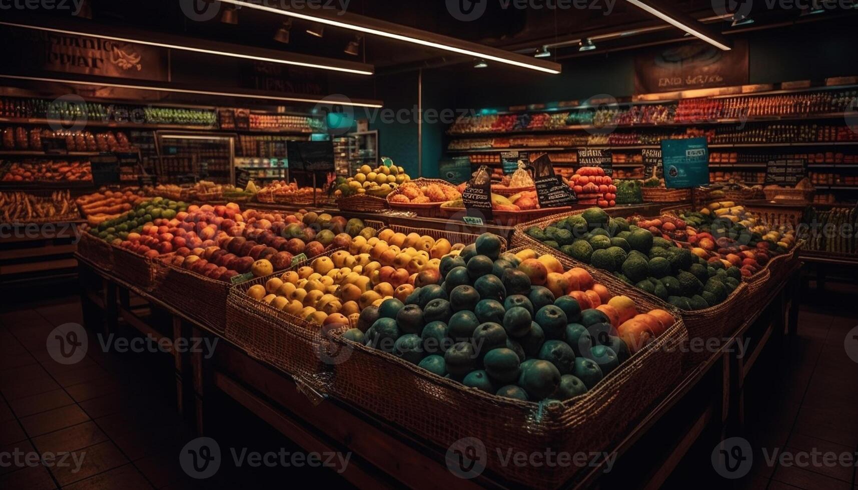 Frais biologique des fruits et légumes dans abondance généré par ai photo