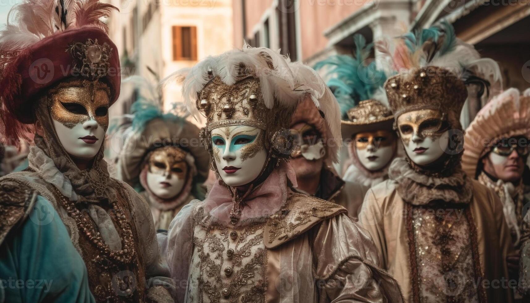 vénitien carnaval masques orner élégant italien femmes généré par ai photo