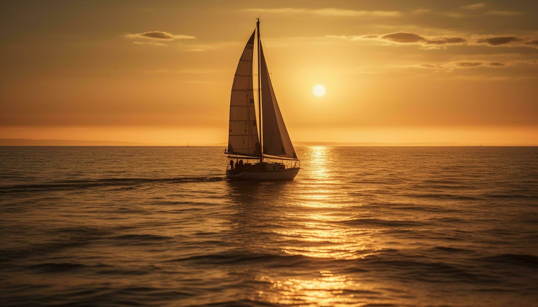 voile yacht les courses à coucher de soleil, deux Hommes généré par ai photo