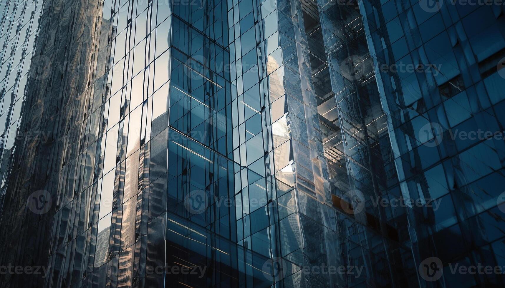 grand acier gratte-ciel reflète bleu abstrait paysage urbain modèle généré par ai photo