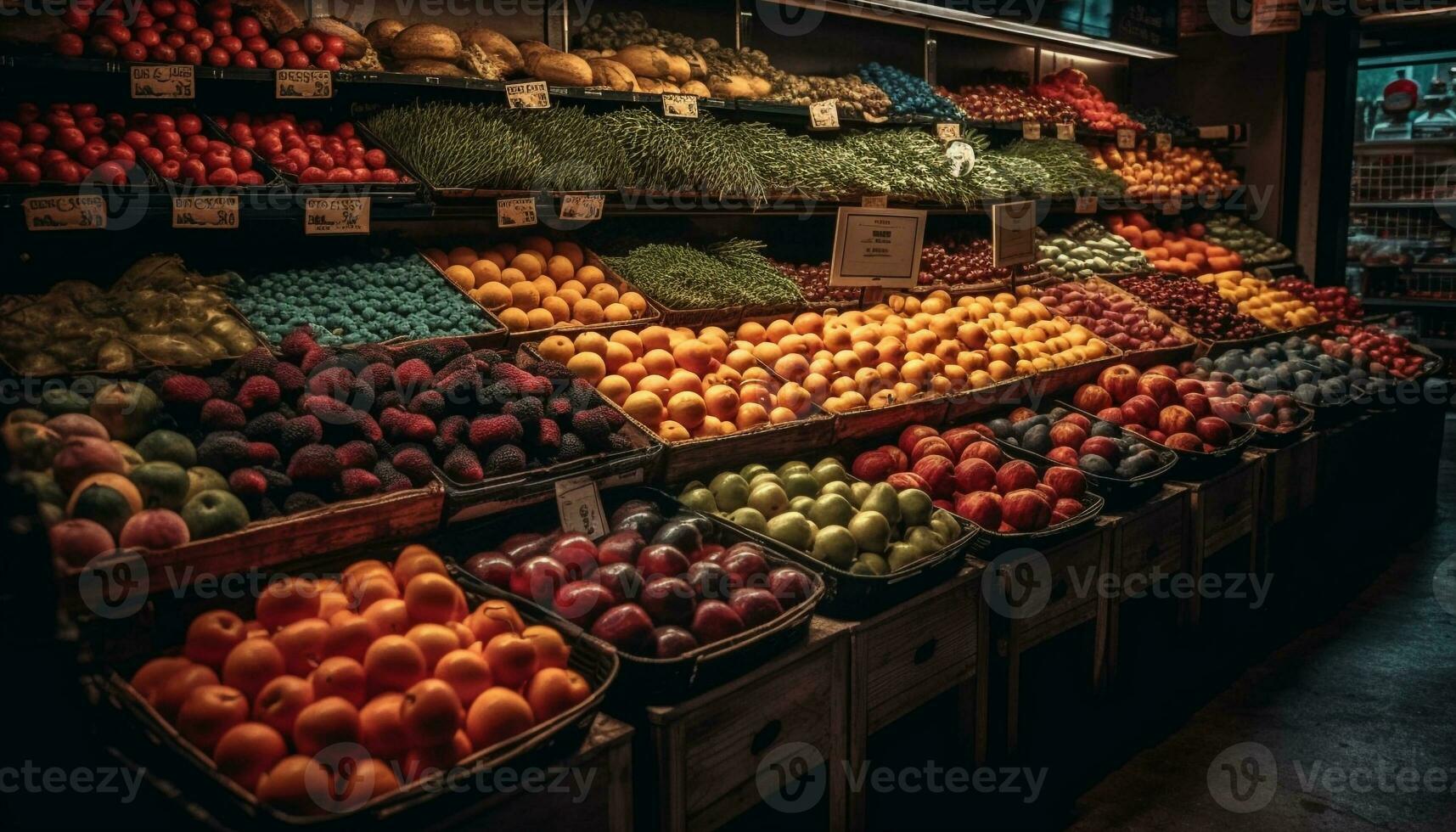 Frais biologique des fruits et des légumes dans abondance généré par ai photo