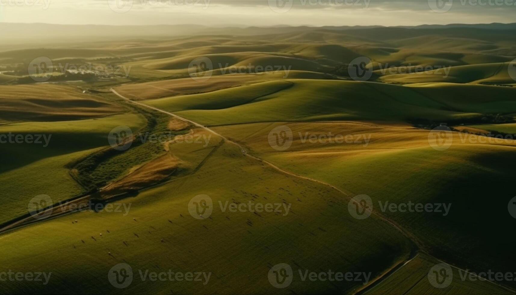 roulant blé des champs, tranquille l'automne lever du soleil scène généré par ai photo