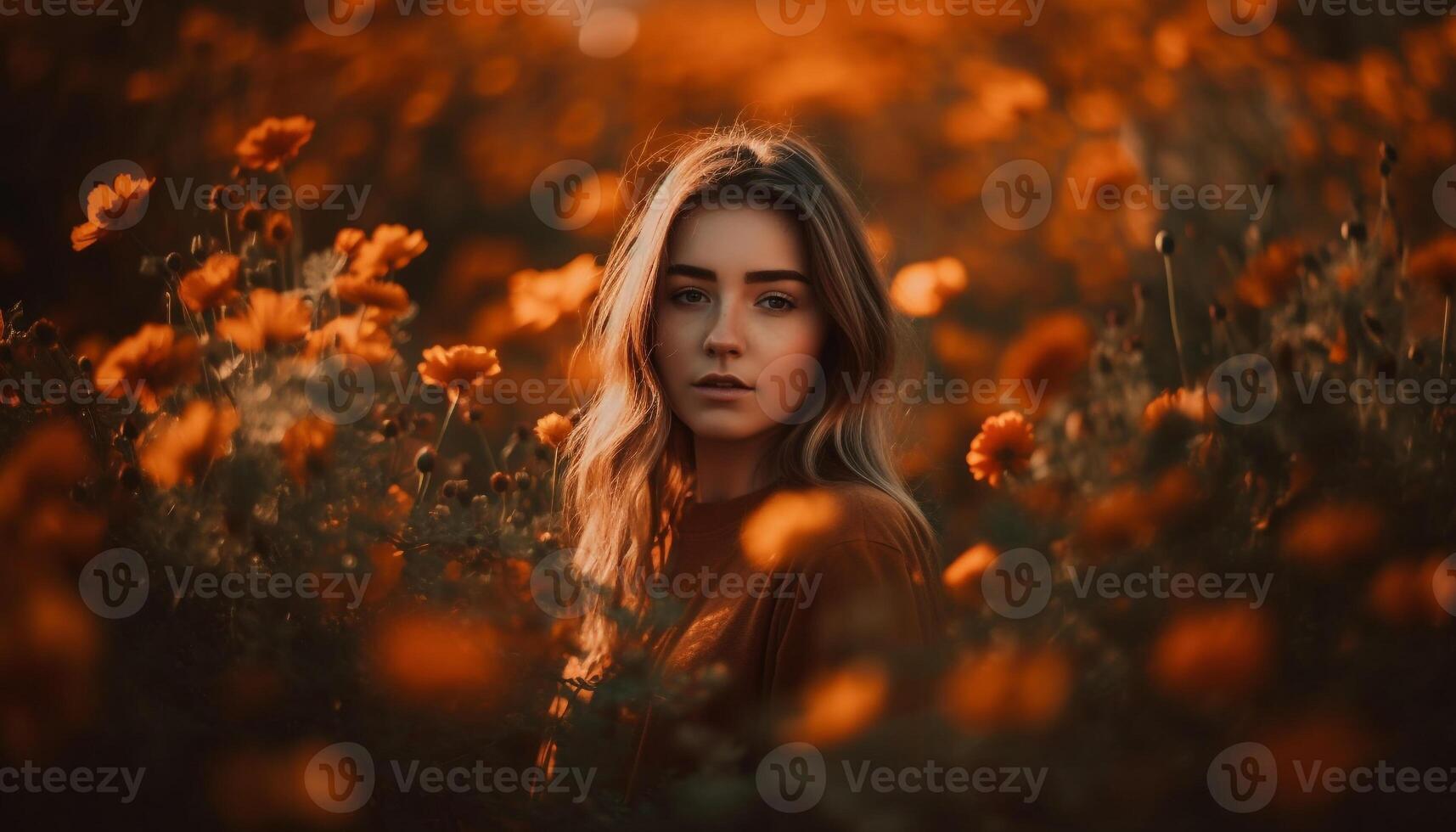 un Jeune femme souriant, beauté dans la nature généré par ai photo