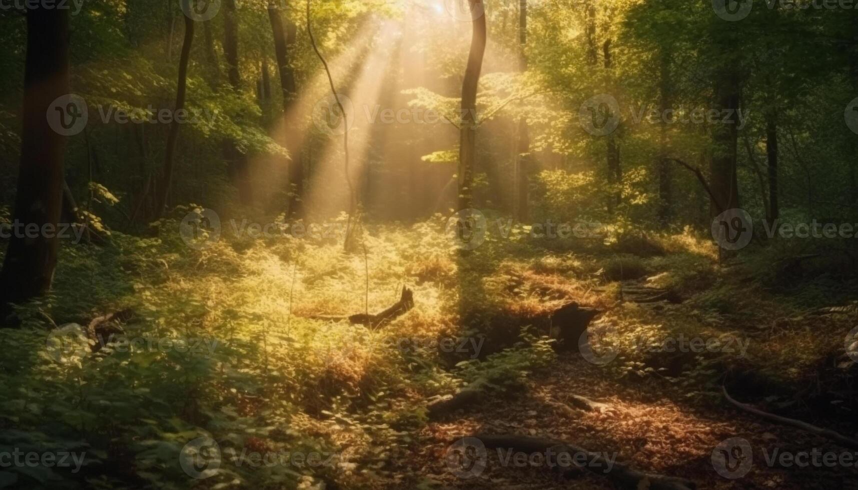 en marchant par le tranquille forêt, entouré par beauté généré par ai photo