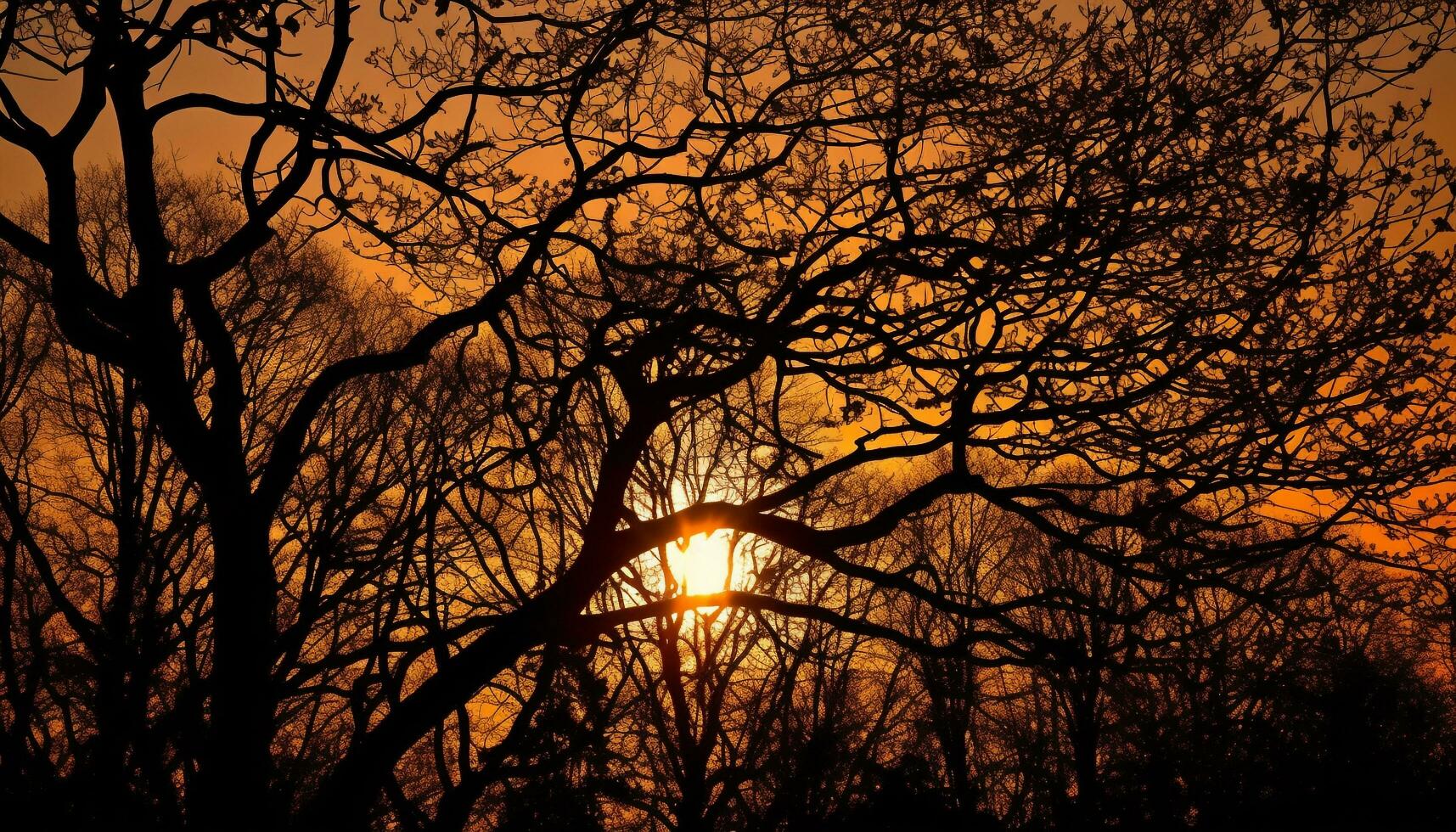 silhouette de arbre retour allumé par le coucher du soleil généré par ai photo