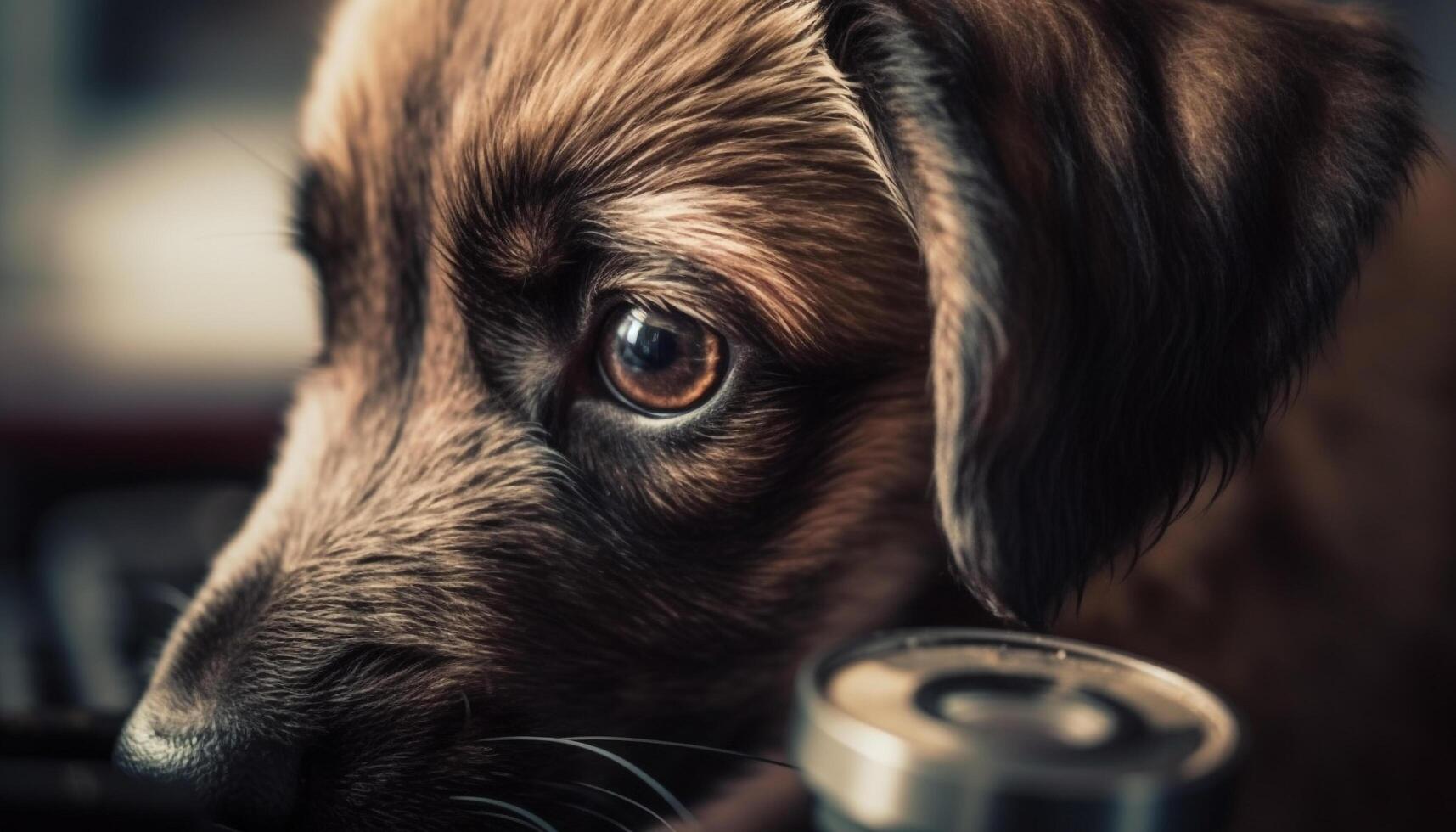 mignonne chiot portrait, concentrer sur velu museau généré par ai photo