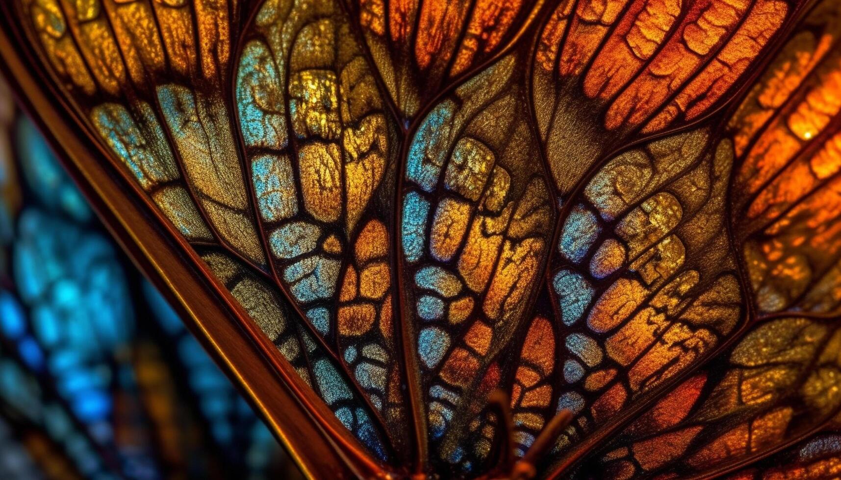 vibrant l'automne feuilles modèle sur coloré verre fenêtre généré par ai photo