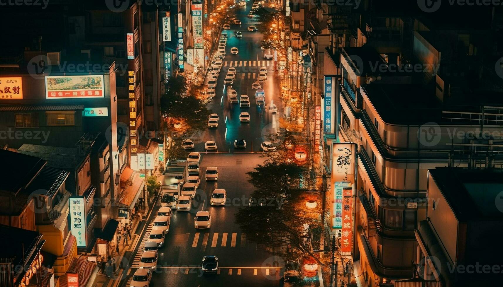 conduite par le néon ville, lumières flou généré par ai photo