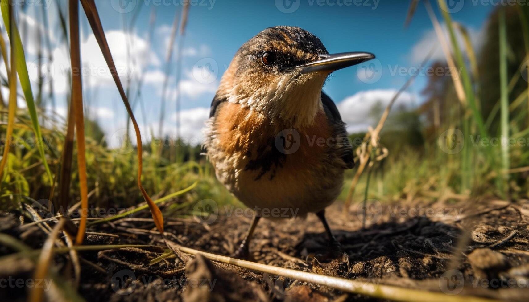 une mignonne oiseau se percher sur branche en plein air généré par ai photo