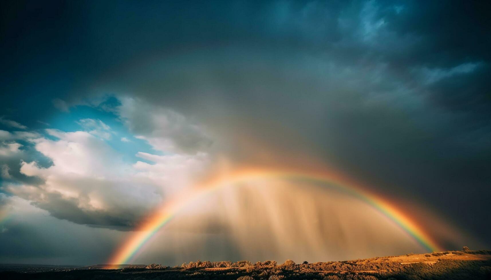 vibrant arc en ciel couleurs orner majestueux Montagne paysage généré par ai photo