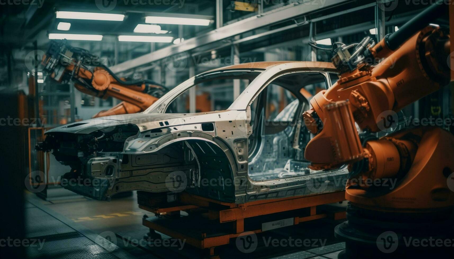 brillant métal machinerie dans moderne auto réparation magasin généré par ai photo