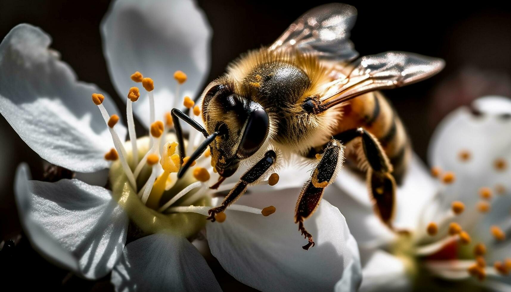 occupé les abeilles rassemblement pollen de Jaune fleur généré par ai photo