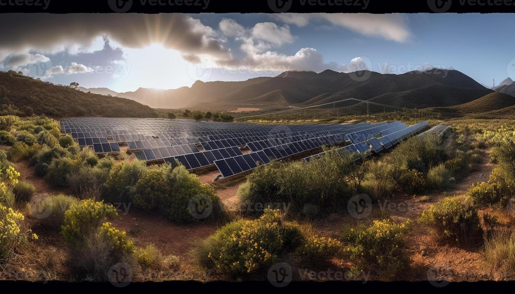 durable Soleil ferme pouvoirs futuriste vent turbine généré par ai photo