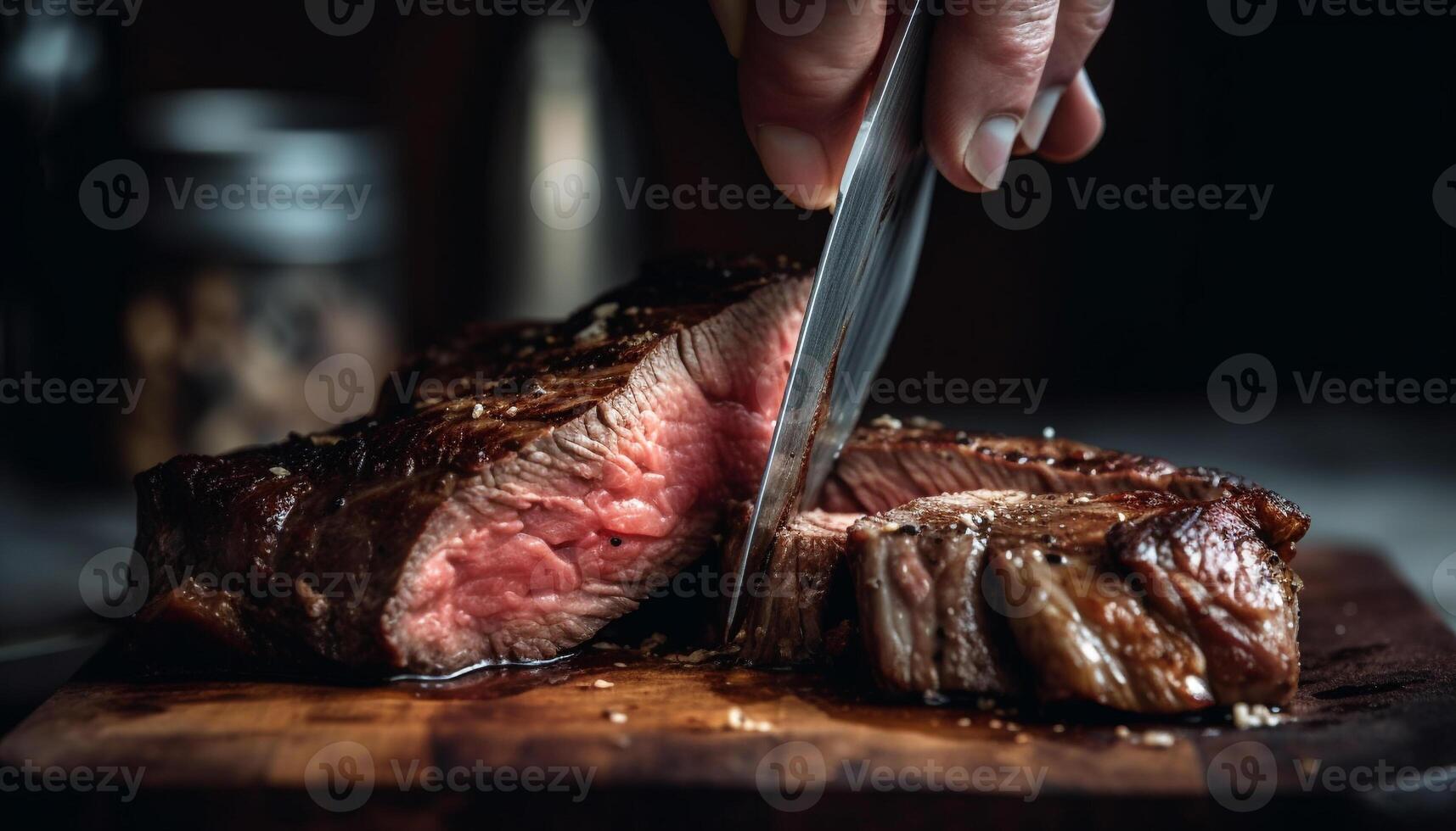 juteux steak sur bois assiette avec épices généré par ai photo