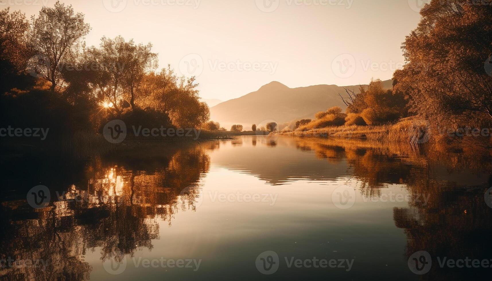 silhouette de arbre reflète Naturel beauté à crépuscule généré par ai photo