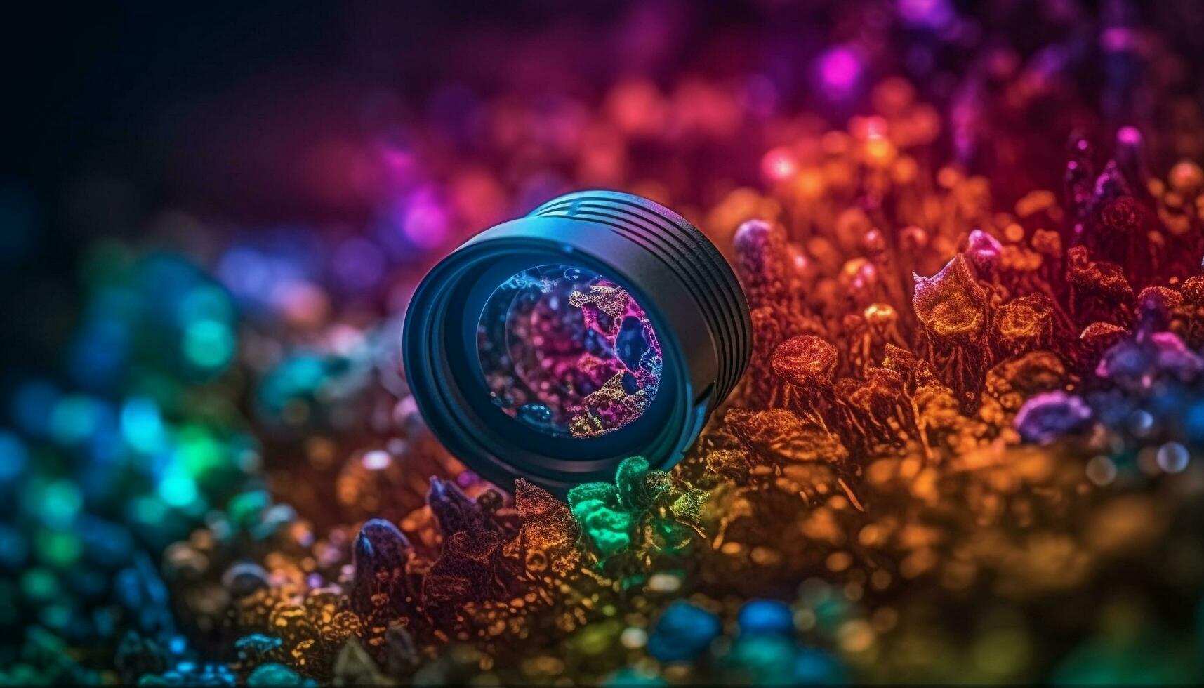 multi coloré lentille illuminé le foncé nuit ciel généré par ai photo