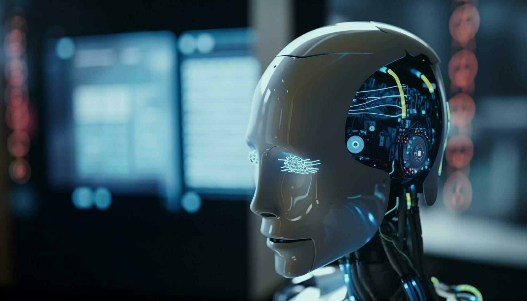 futuriste cyborg expert avec embrasé robotique bras généré par ai photo