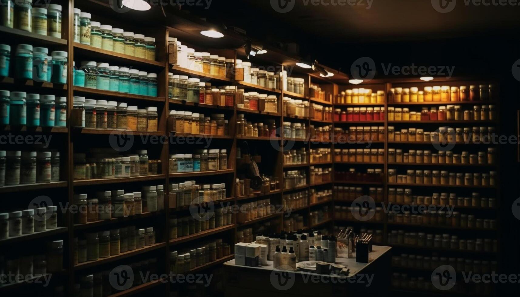 grand collection de du vin bouteilles dans une boutique généré par ai photo