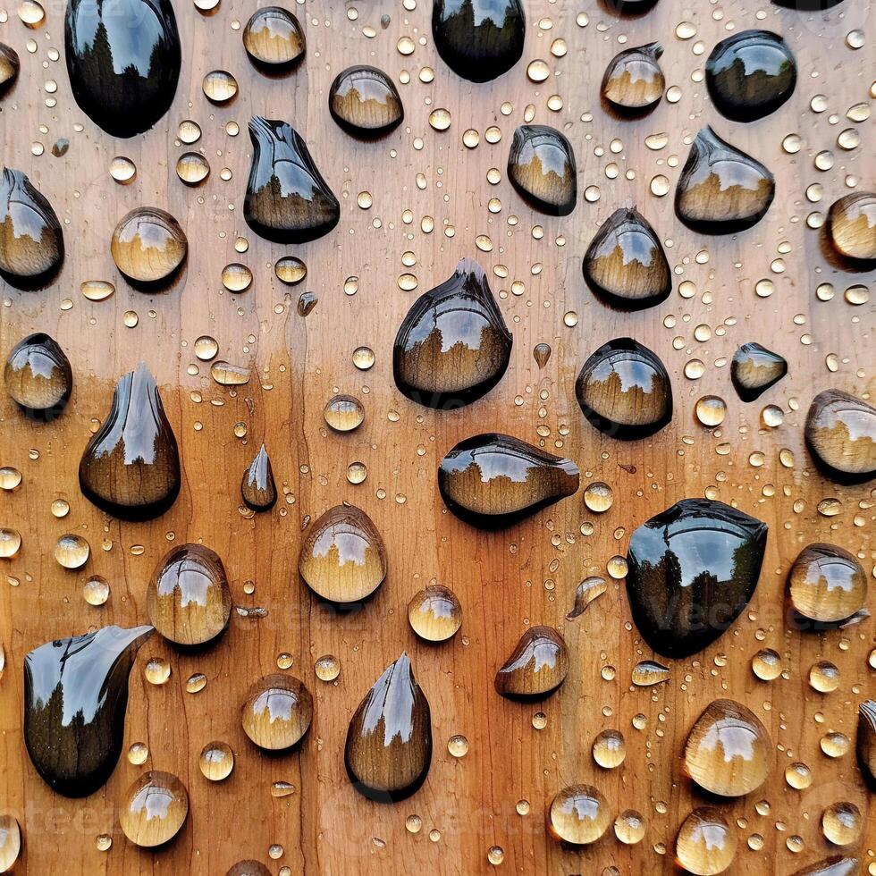 l'eau gouttes sur une en bois Contexte. traces de pluie. abstrait modèle de rosée. génératif ai photo