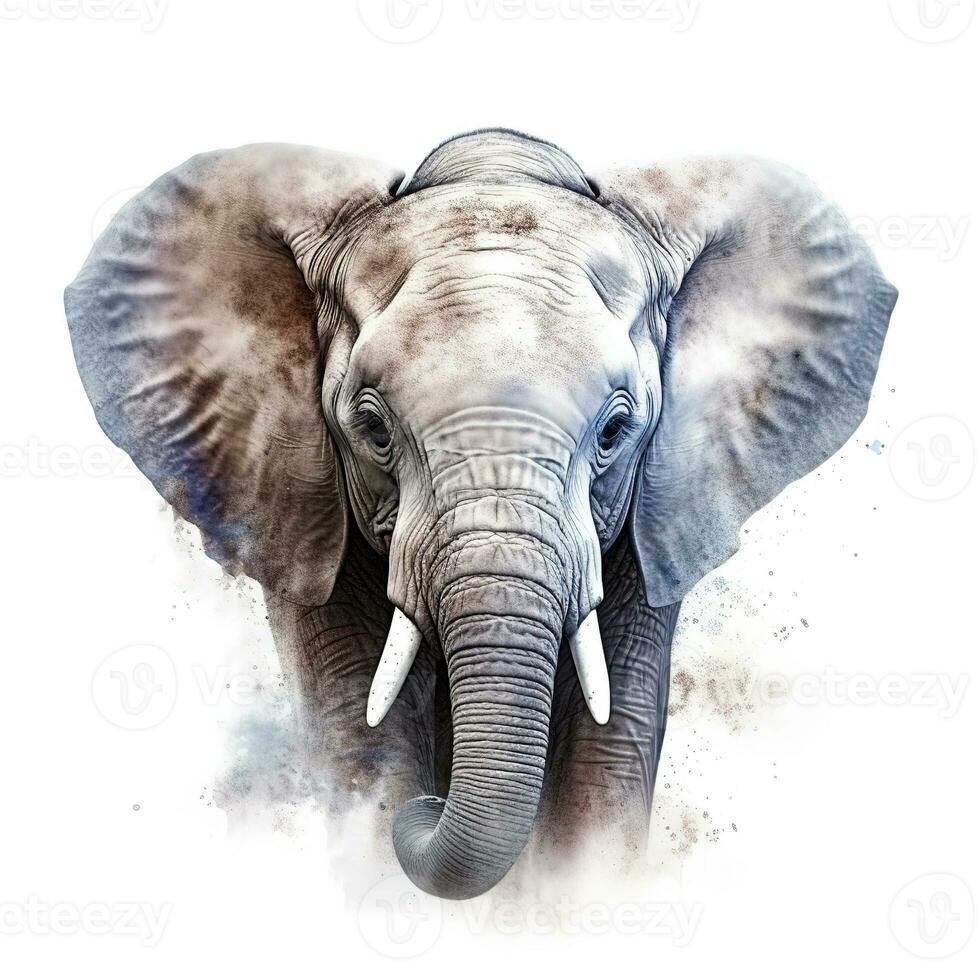 forêt éléphant, jungle habitant. fermer portrait de un l'éléphant sur une blanc Contexte. génératif ai photo