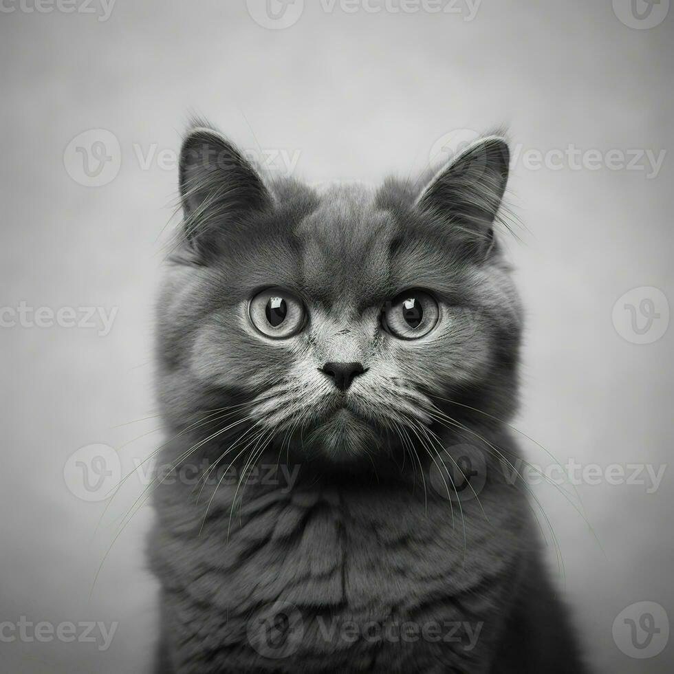 portrait de une gris chat avec grand yeux. génératif ai photo