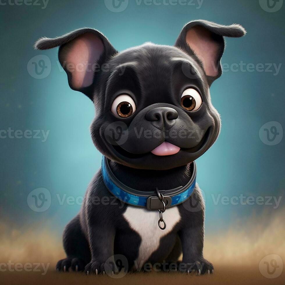 marrant français bouledogue dans dessin animé style. mignonne gris chiot sur une flou Contexte. c'est adapté pour utilisation comme une logo, symbole, signalisation. génératif ai photo