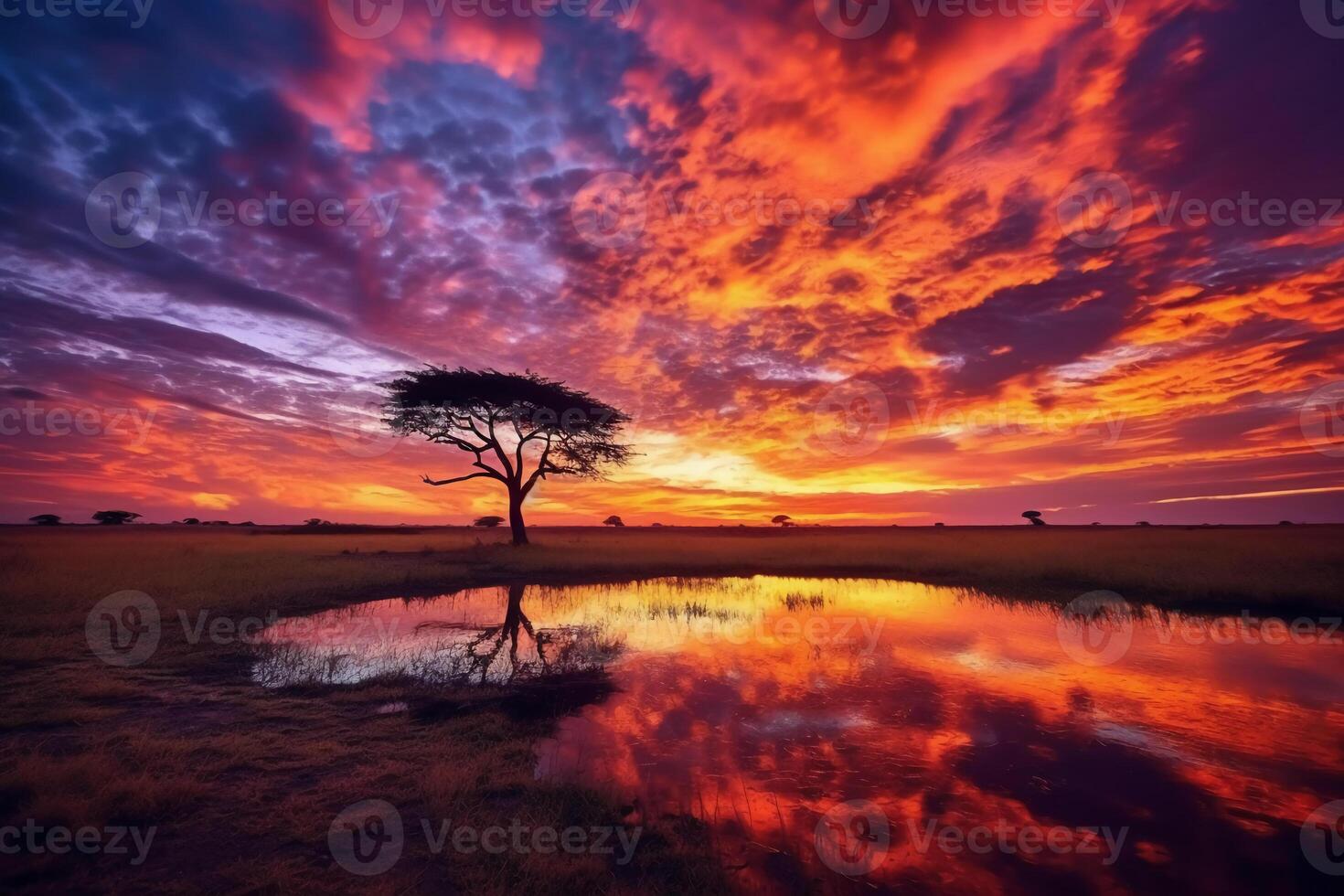 vibrant couleurs de le africain le coucher du soleil. ai génératif photo