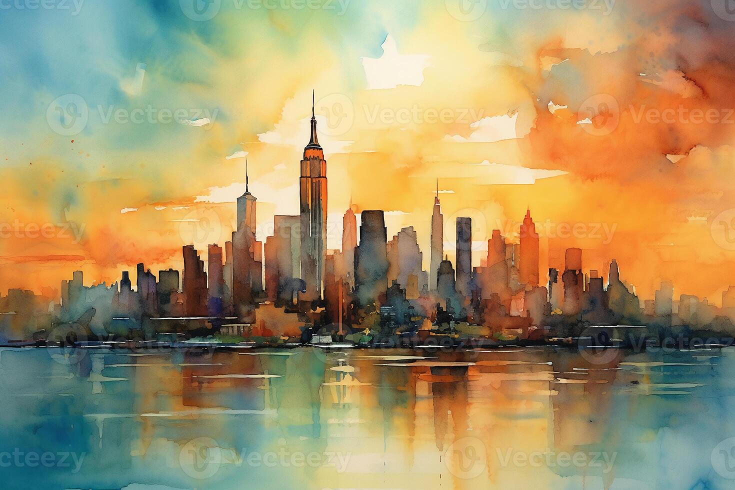aquarelliste Nouveau york ligne d'horizon. ai génératif photo