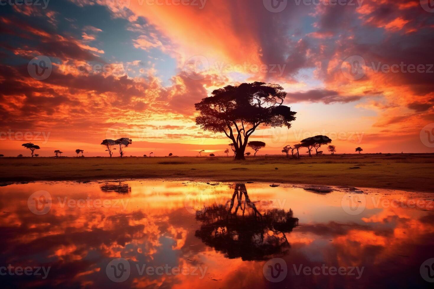 vibrant couleurs de le africain le coucher du soleil. ai génératif photo