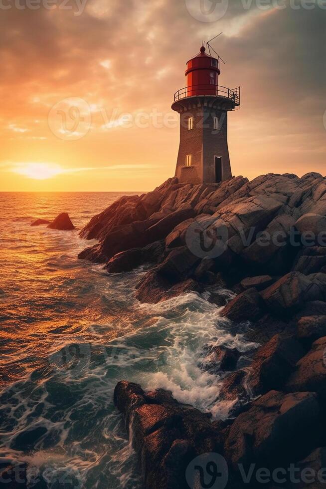 phare pendant d'or heure. ai génératif photo