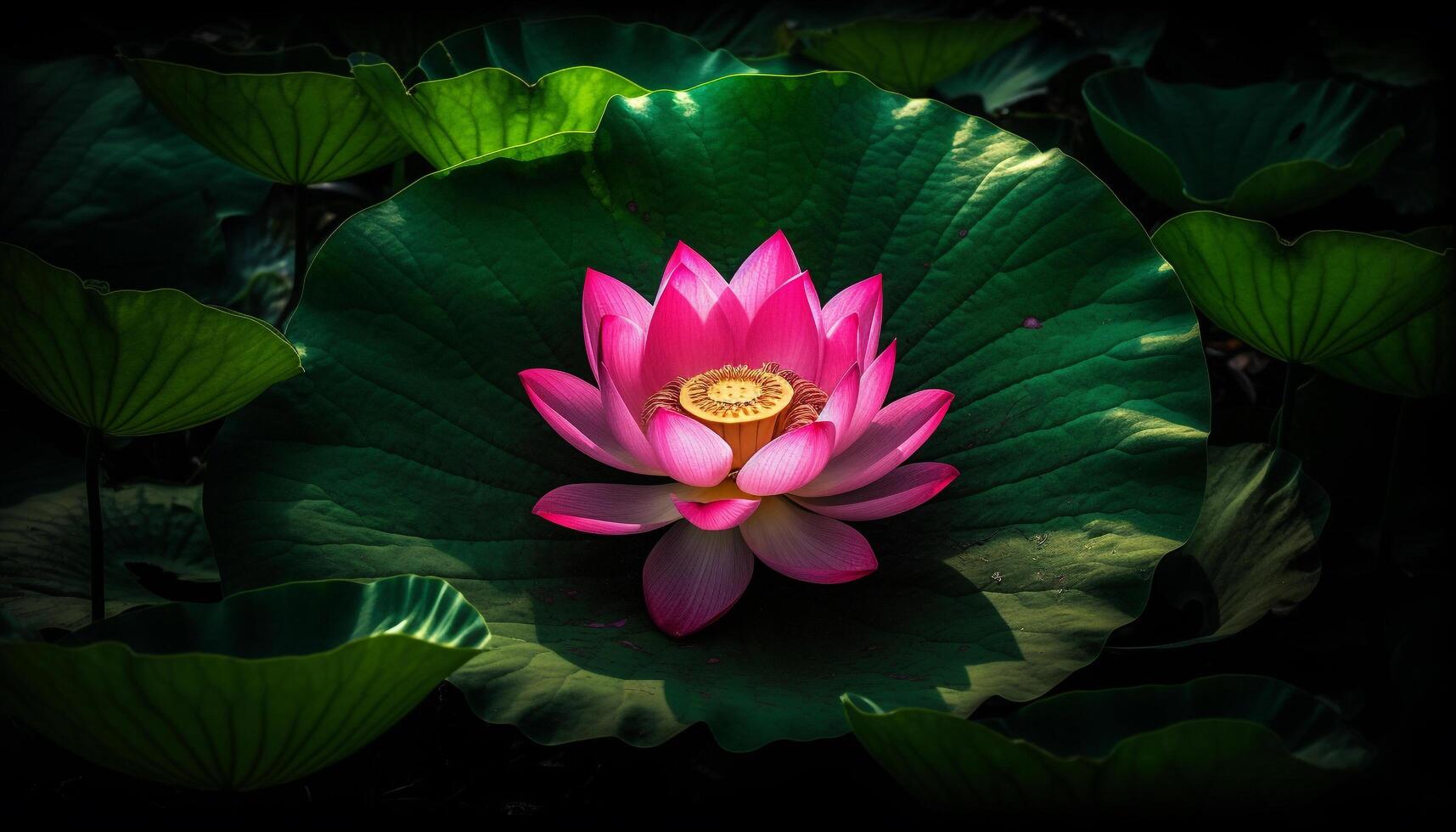 rose lotus fleur flotteurs dans tranquille étang généré par ai photo