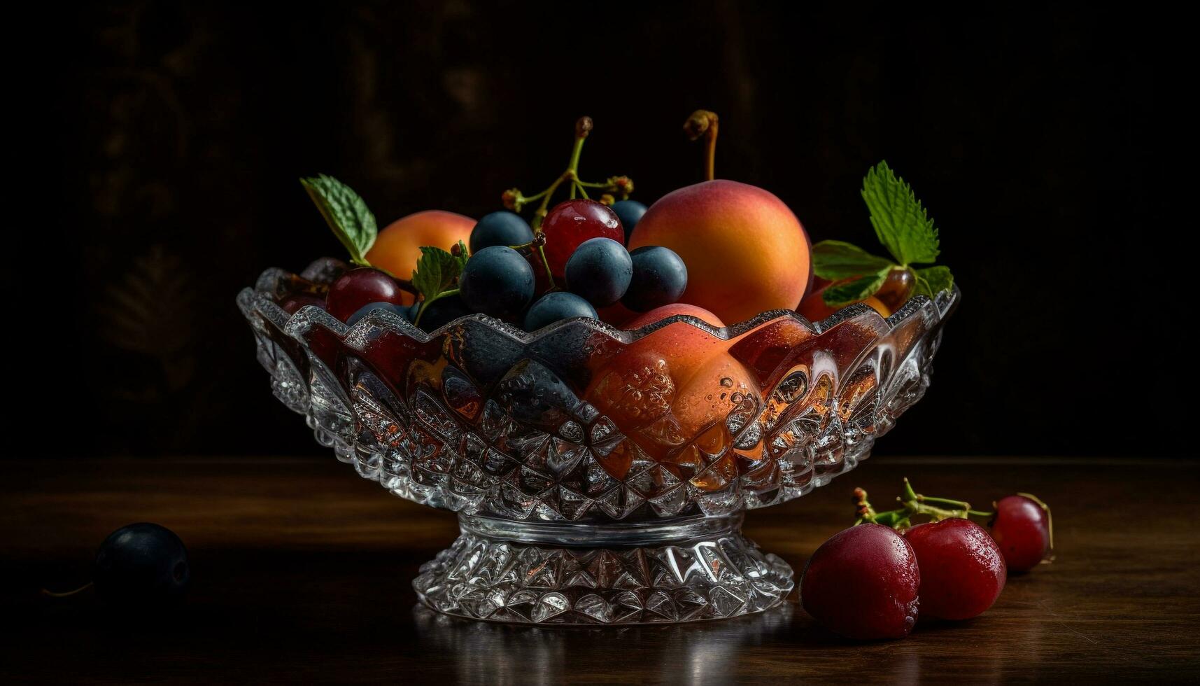 biologique fruit bol sur rustique en bois table généré par ai photo