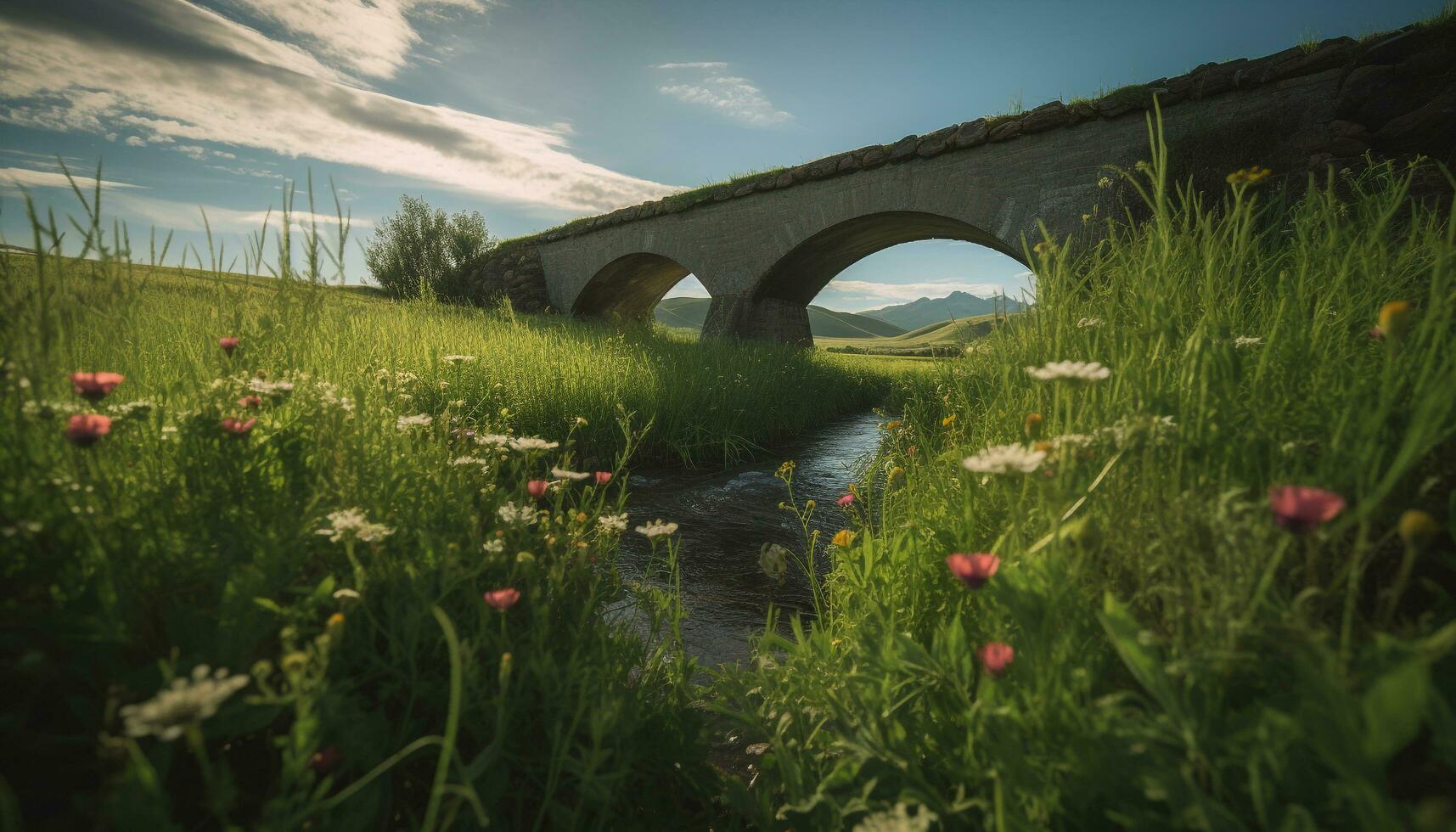 tranquille Prairie reflète idyllique beauté dans la nature généré par ai photo