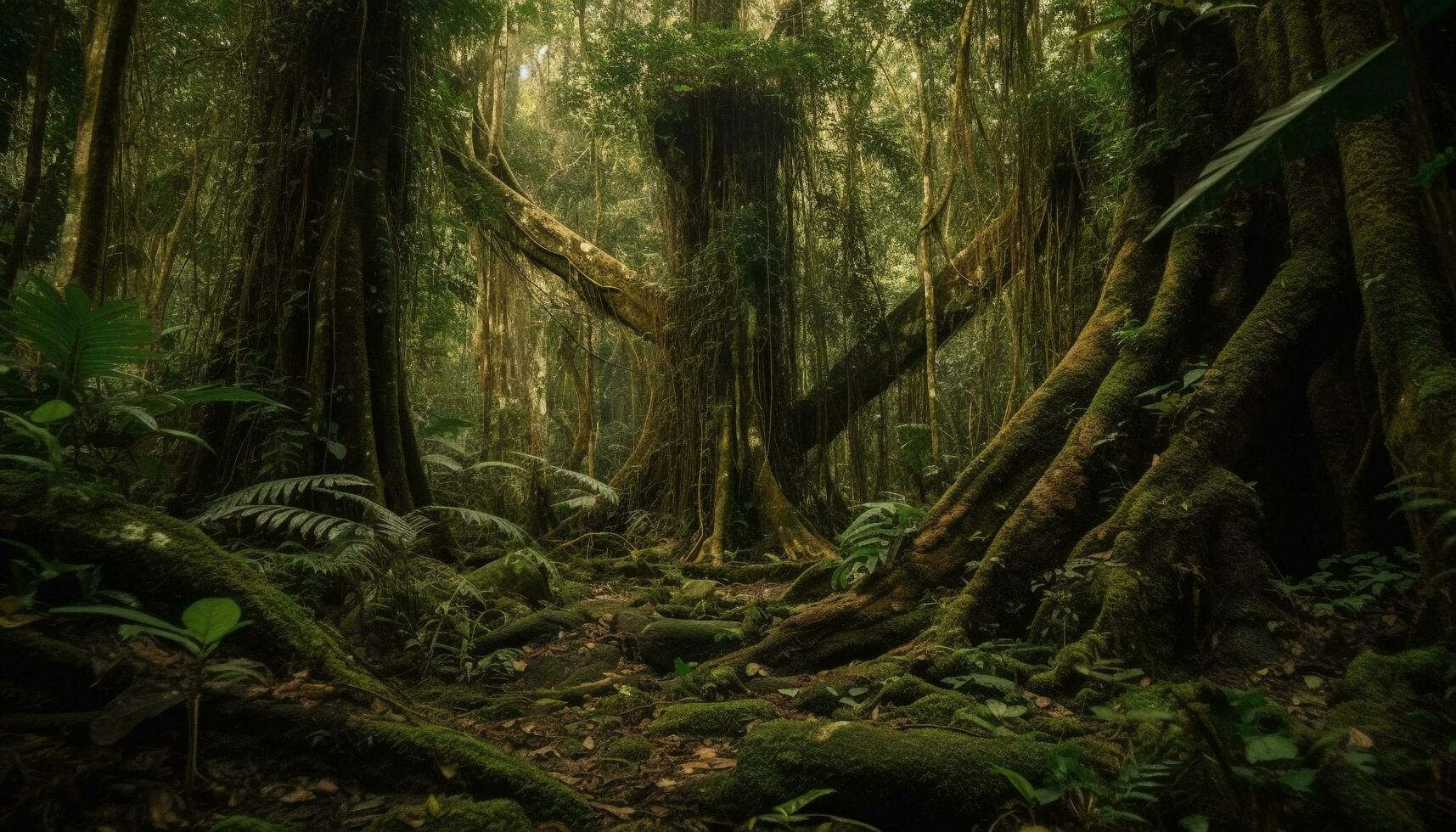 tranquille scène de tropical forêt tropicale ancien beauté généré par ai photo