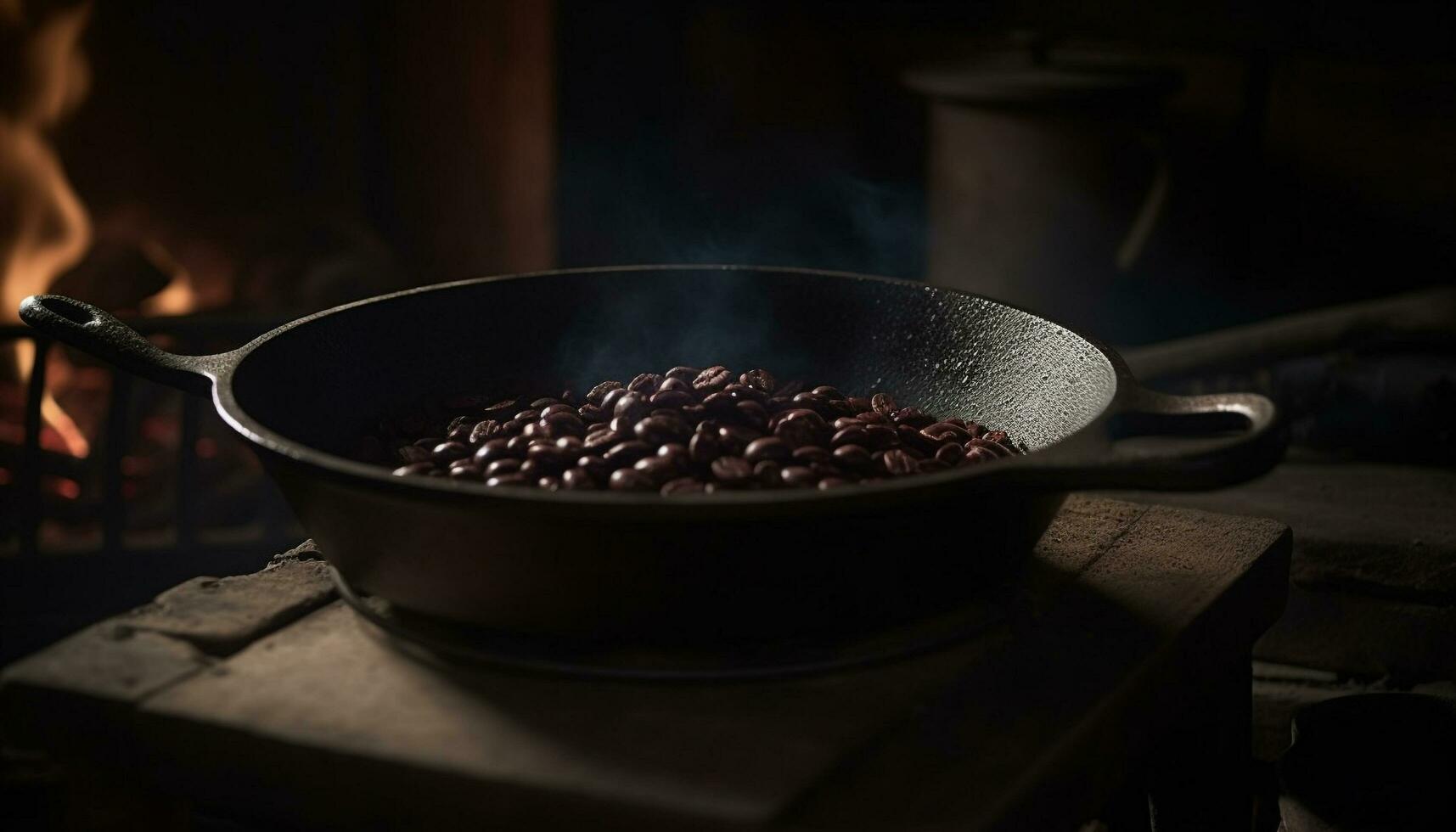 Frais des haricots grésiller sur jeter le fer le fourneau généré par ai photo