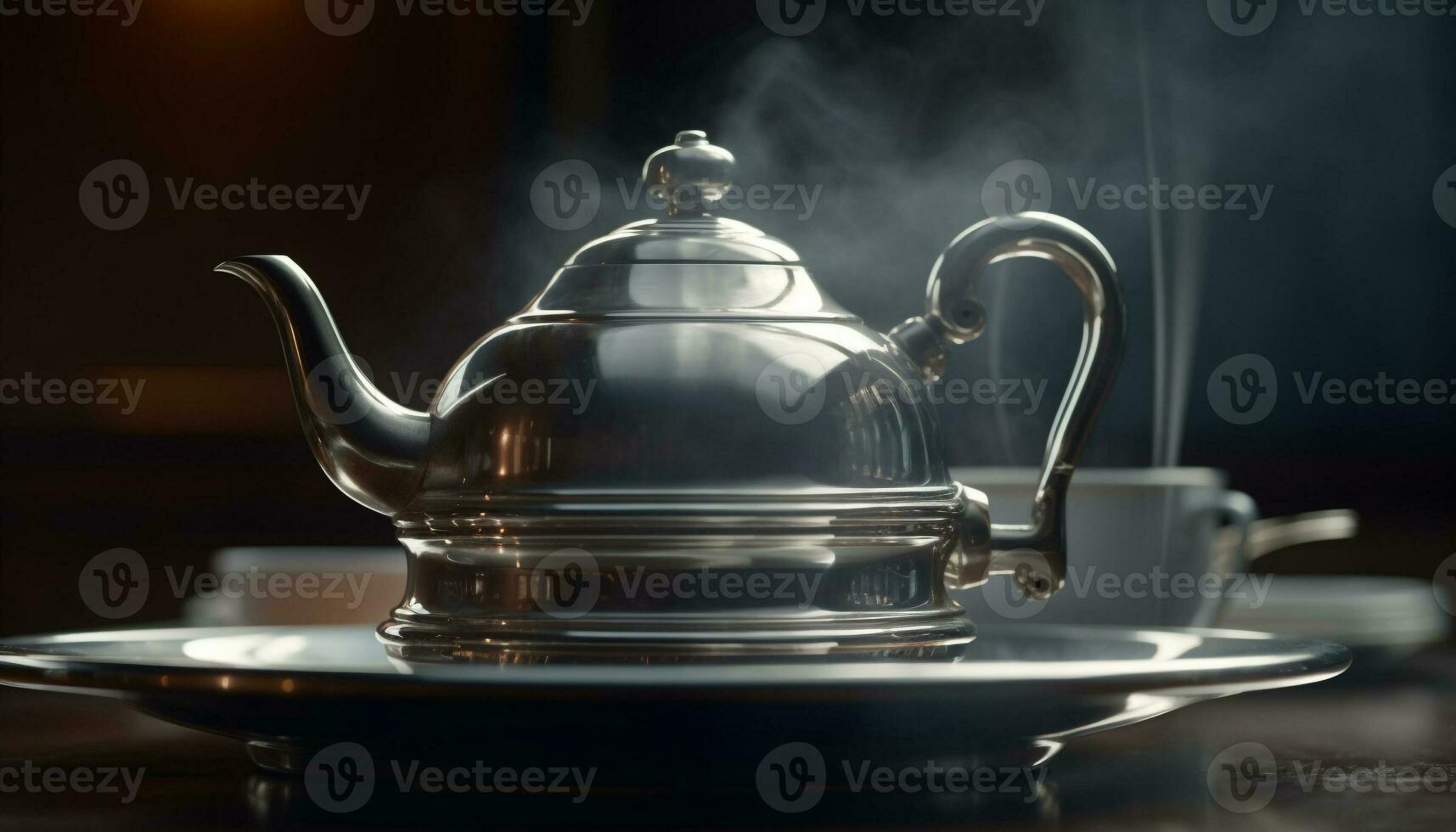 chaud thé dans antique théière vapeurs élégamment généré par ai photo